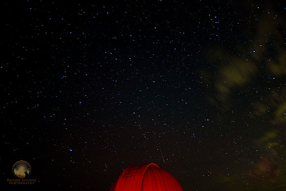 Perseid meteor over frosty drew observatory copyright ronaldzinconephotography