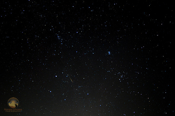 Perseid meteor near Pleaides over frosty drew copyright ronaldzinconephotography