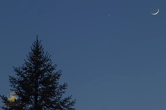 3.7% crescent moon with Venus over Exeter copyright ronzinconephotography