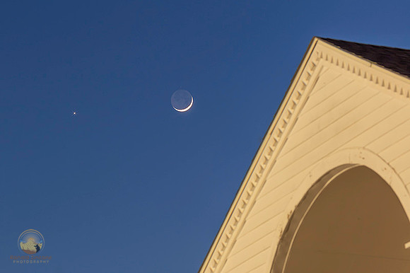 3.7% crescent moon with Venus over Exeter Chapelcopyright ronzinconephotography