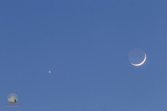 3.7% crescent moon with Venus over Exeter copyright ronzinconephotography