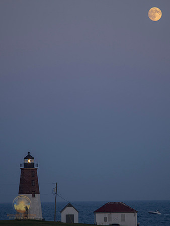Moonrise over Point Judith lighthouse, Narragansett, RI