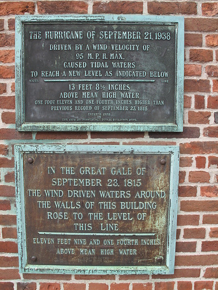 Plaques high water marks from the 1815 and 1938 hurricanes Providence