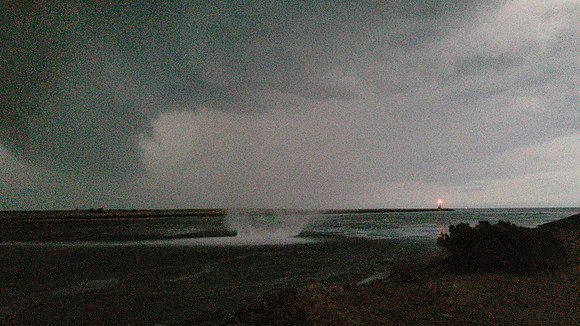 A close-up image of a waterspout at Sagamore Beach, Massachusetts