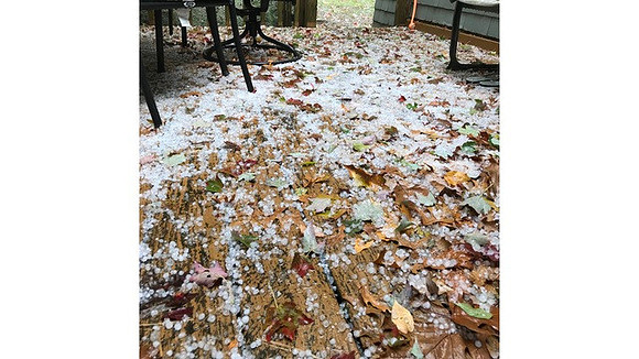 Hail on a deck at Lincoln, RI