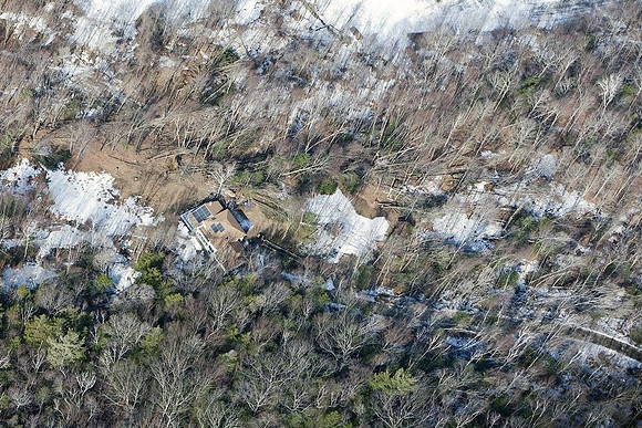 A view of the destruction left after and EF1 tornado ripped through Conway, Massachusetts on Feb. 25, 2017