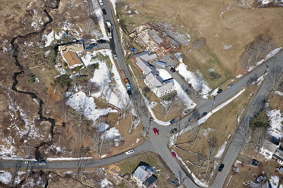A view of the destruction left after and EF1 tornado ripped through Conway, Massachusetts on Feb. 25, 2017