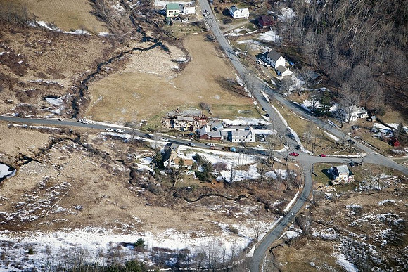A view of the destruction left after and EF1 tornado ripped through Conway, Massachusetts on Feb. 25, 2017