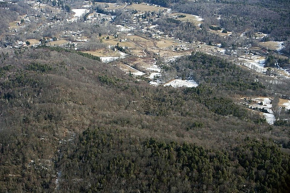 A view of the destruction left after and EF1 tornado ripped through Conway, Massachusetts on Feb. 25, 2017
