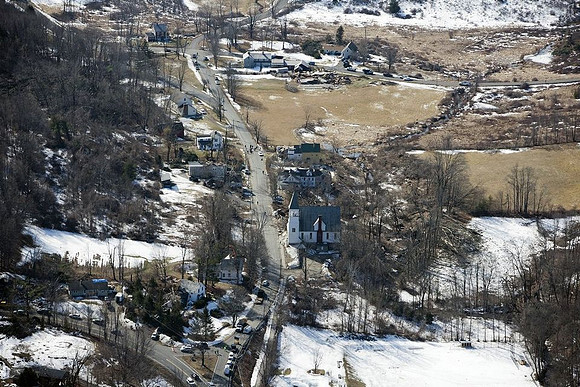 A view of the destruction left after and EF1 tornado ripped through Conway, Massachusetts on Feb. 25, 2017