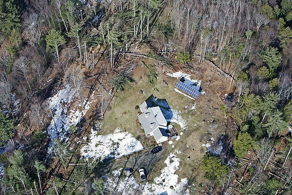 A view of the destruction left after and EF1 tornado ripped through Conway, Massachusetts on Feb. 25, 2017