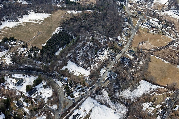 A view of the destruction left after and EF1 tornado ripped through Conway, Massachusetts on Feb. 25, 2017