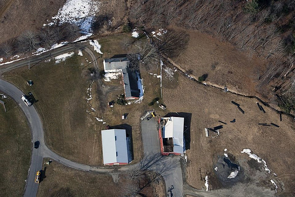 A view of the destruction left after and EF1 tornado ripped through Conway, Massachusetts on Feb. 25, 2017
