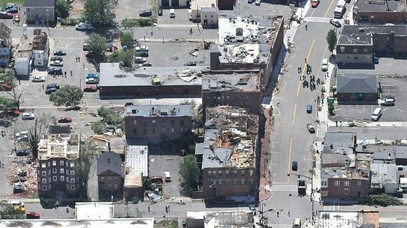 Main Street businesses damaged by the tornado late Wednesday afternoon.