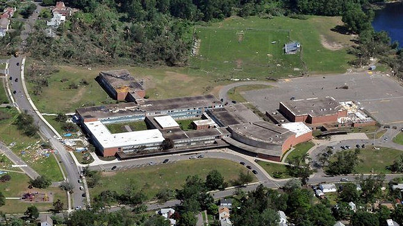 Cathedral High school damaged by the tornado late Wednesday afternoon.