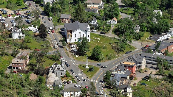 Monson town center buildings damaged by the tornado late Wednesday afternoon.