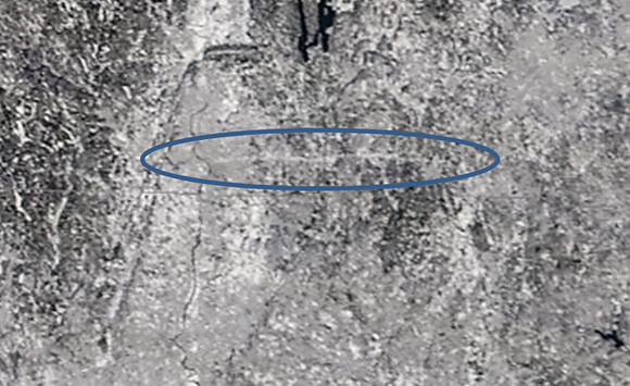 The weather satellite clearly depicts the scar that the tornado left just north of the Connecticut border. The 1/2 mile wide tornado tore apart forests and neighborhoods and today the damage to the tr