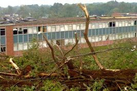 Cathedral High was devastated by the tornado, with students scrambling into the gymnasium and hiding behind bleachers to take cover.