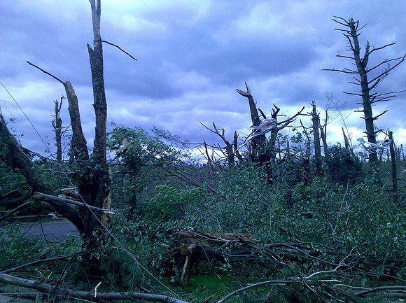 Tornado and storm damage in Brimfield, Massachusetts.