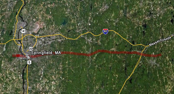 Springfield MA tornado path.