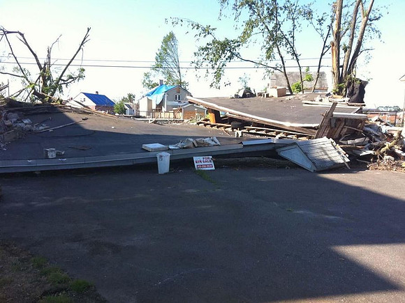 A flattened garage