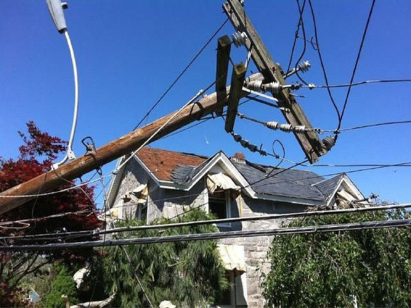 Virtually no telephone poles were left standing on some streets in Monson
