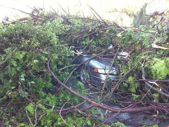 A car crushed in Monson