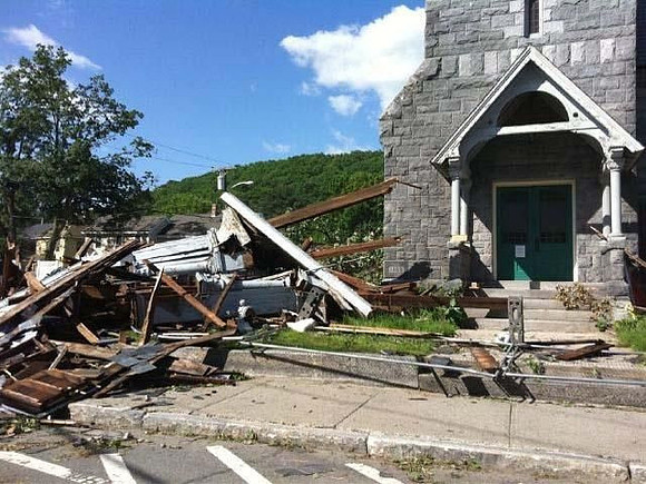 Another church steeple toppled in Monson