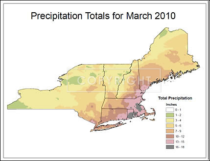 March 2010 rainfall totals for the northeast United States