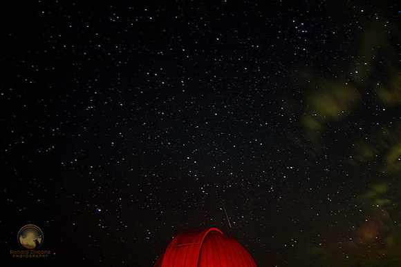 Perseid meteor over frosty drew observatory copyright ronaldzinconephotography
