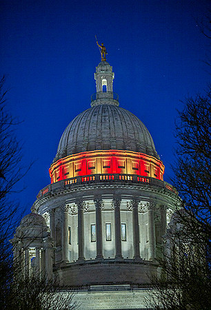 RI State House lighted for autism awareness  copyright ronaldzinconephotography