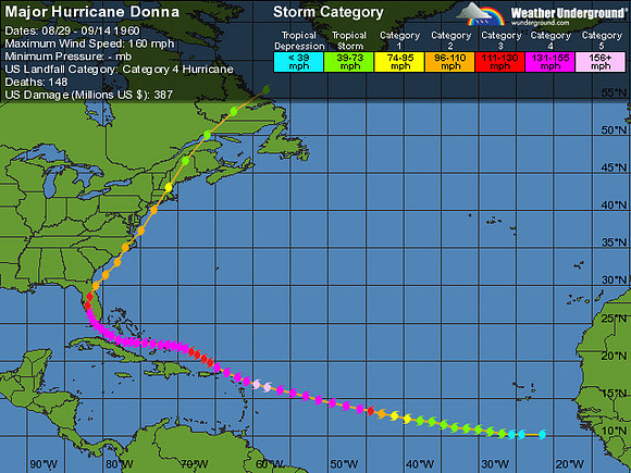 Track of Hurricane Donna