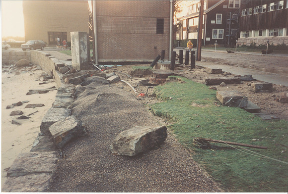 A beach in Woods Hole showing the damage done by Hurricane Bob