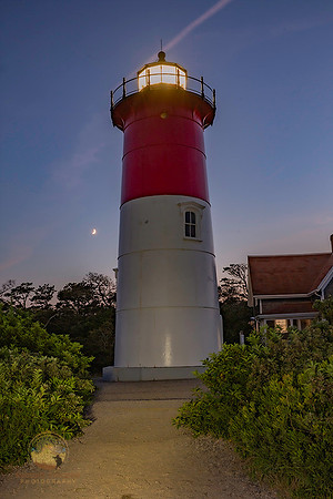 Nauset Lighthouse with crescent moon copyright ronaldzinconephotography