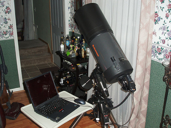 Celestron C8 SCT with webcam and laptop setup
