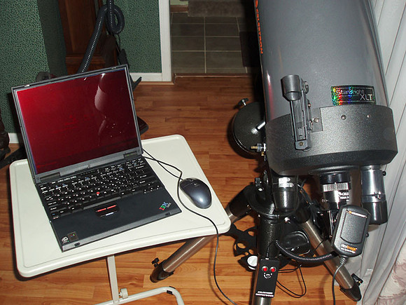 Celestron C8 SCT with webcam and laptop setup